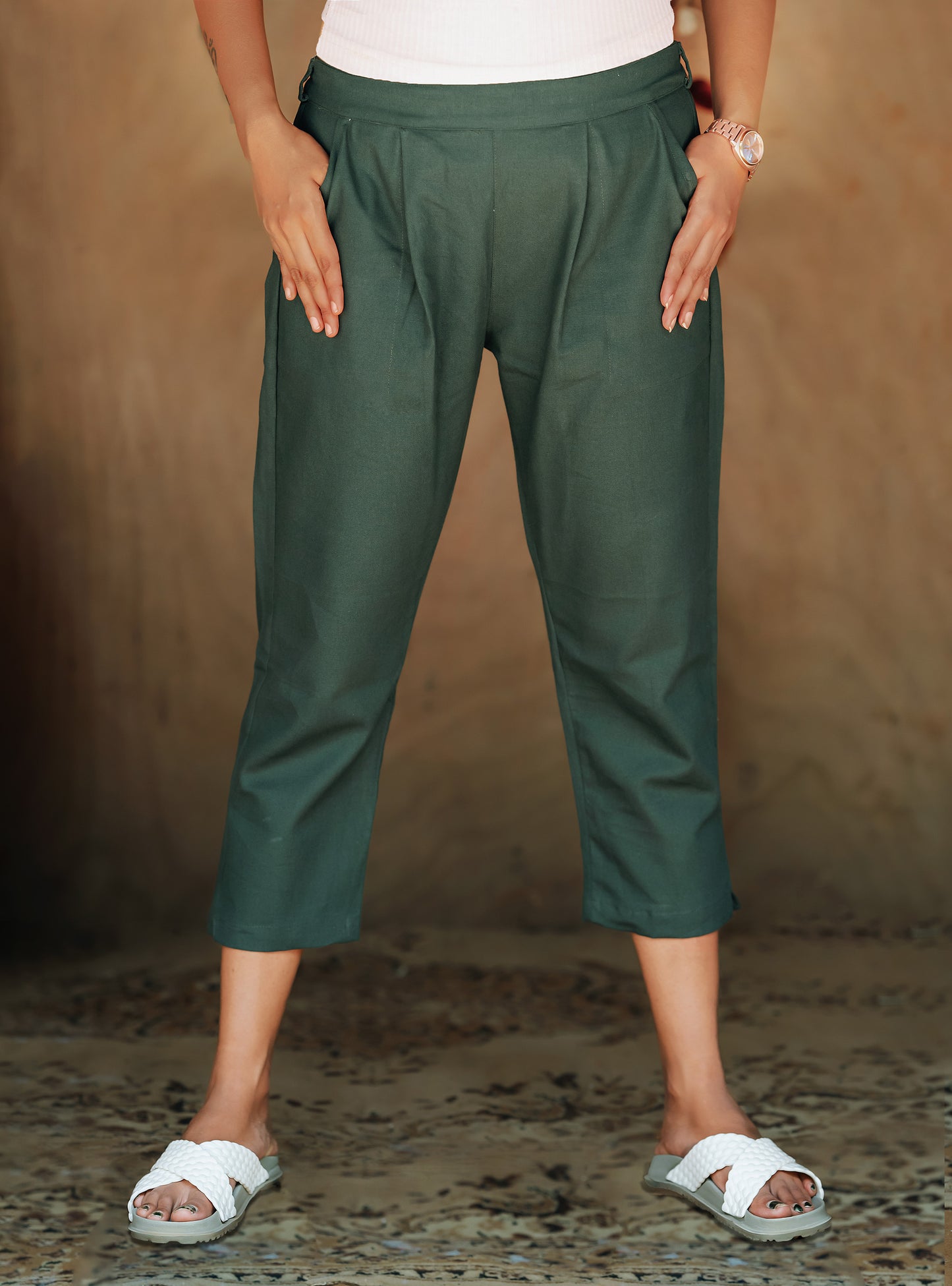 Organic Cotton Canvas Trousers - Green
