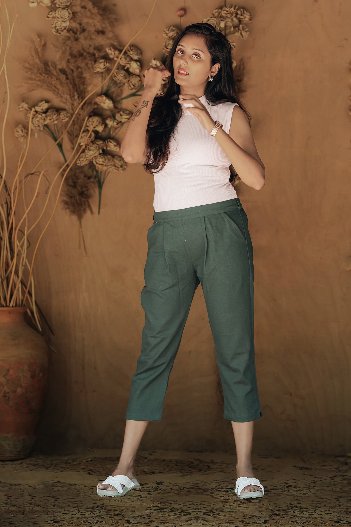 Organic Cotton Canvas Trousers - Green